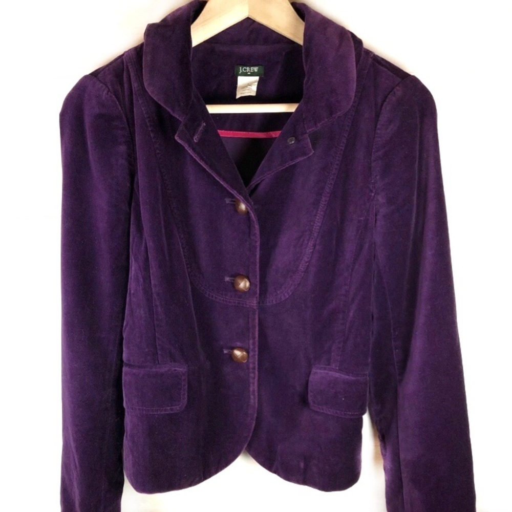 J Crew Velvet Purple Ruffle Collar Blazer Sz 4